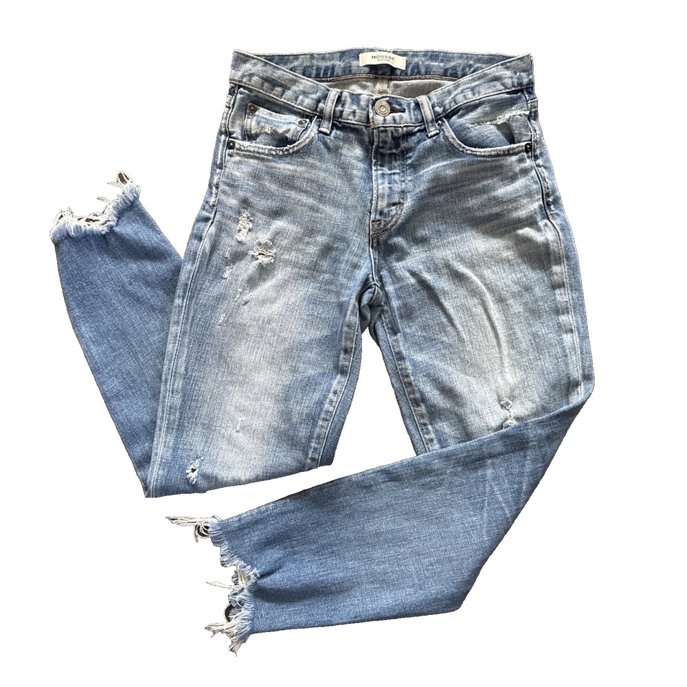 Moussy Vintage Glendele Ankle Jeans Women 27 Distressed Raw Hem Light Wash Blue